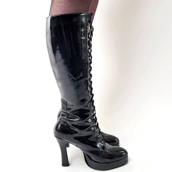 Vintage 90s Morbid Threads Goth High Heel Platform Dancer Boots - 9 - Picture 3 of 9